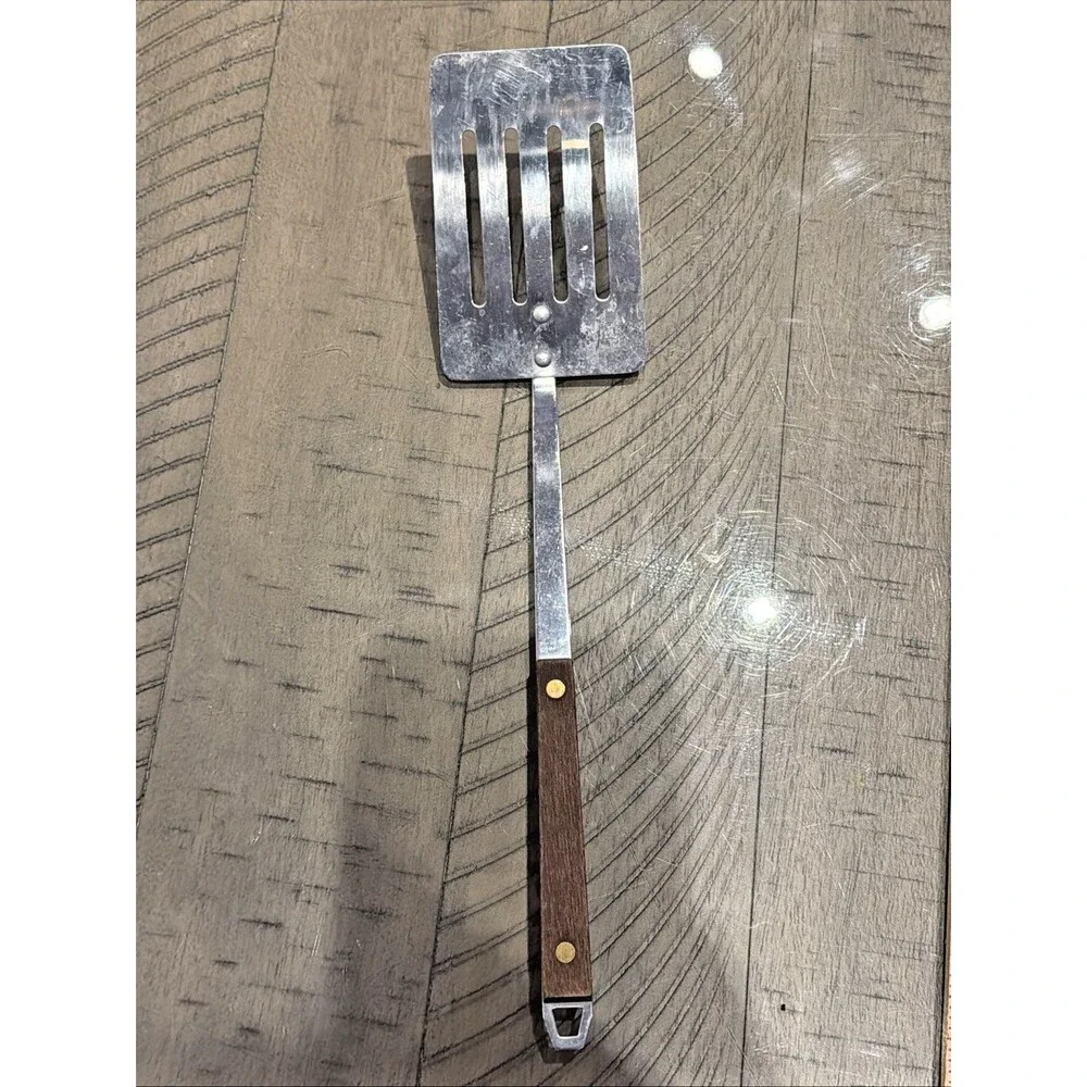 VTG Japan Stainless Steel Slotted Spatula Turner Wood Handle